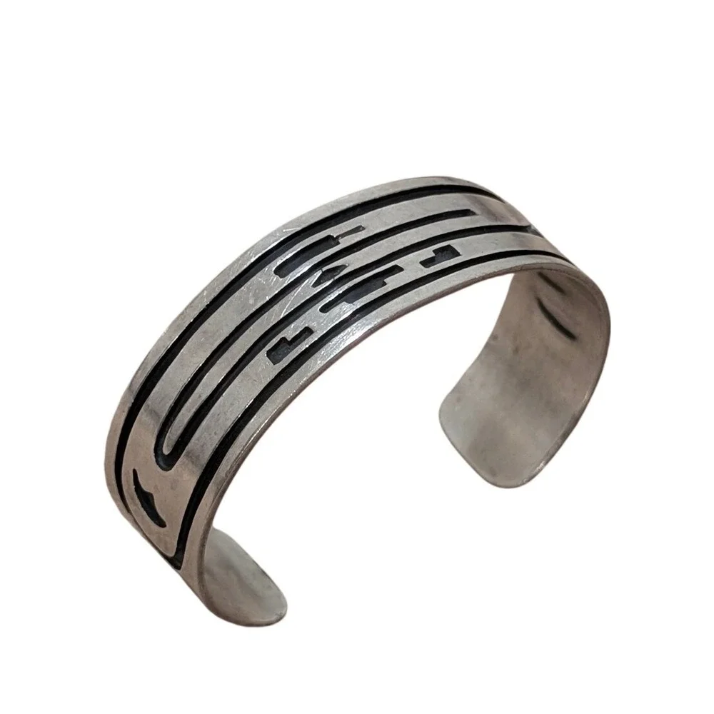 Old Pawn Hopi Sterling Silver Vintage Southwestern Long Wave Cuff Bracelet 6.5